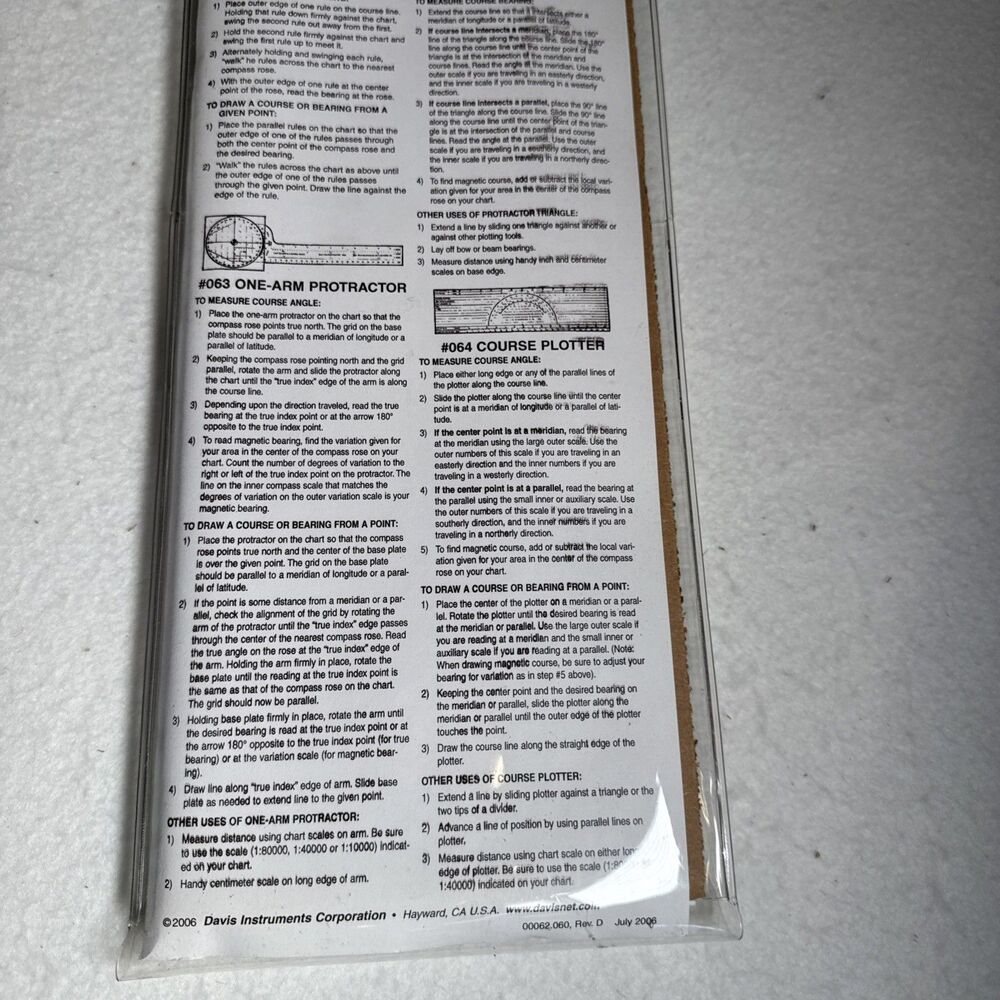 Davis Instruments #1083 Charting Kit NEW Parallel Ruler- Protractor-Plotter - Picture 6 of 6